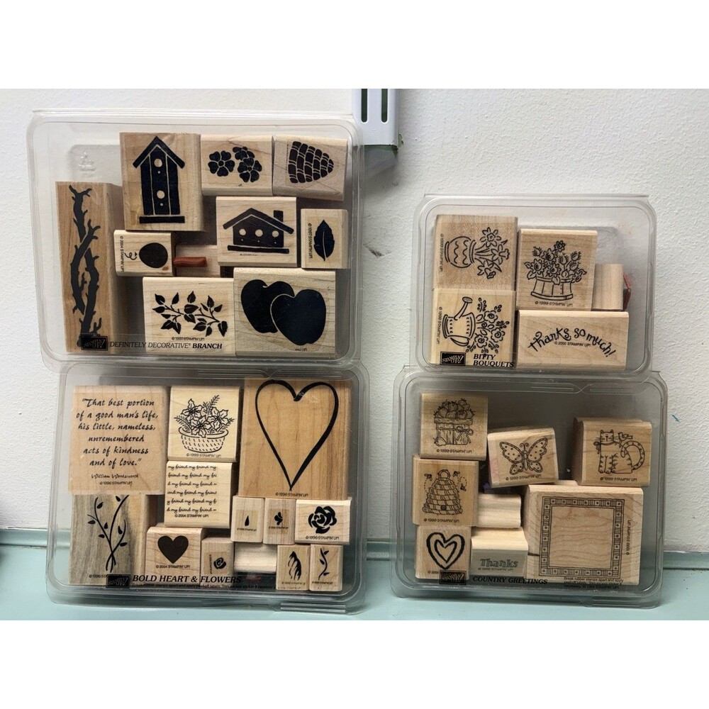 36 Vintage Stampin Up Rubber Wood Stamps Lot All Country Theme & greetings